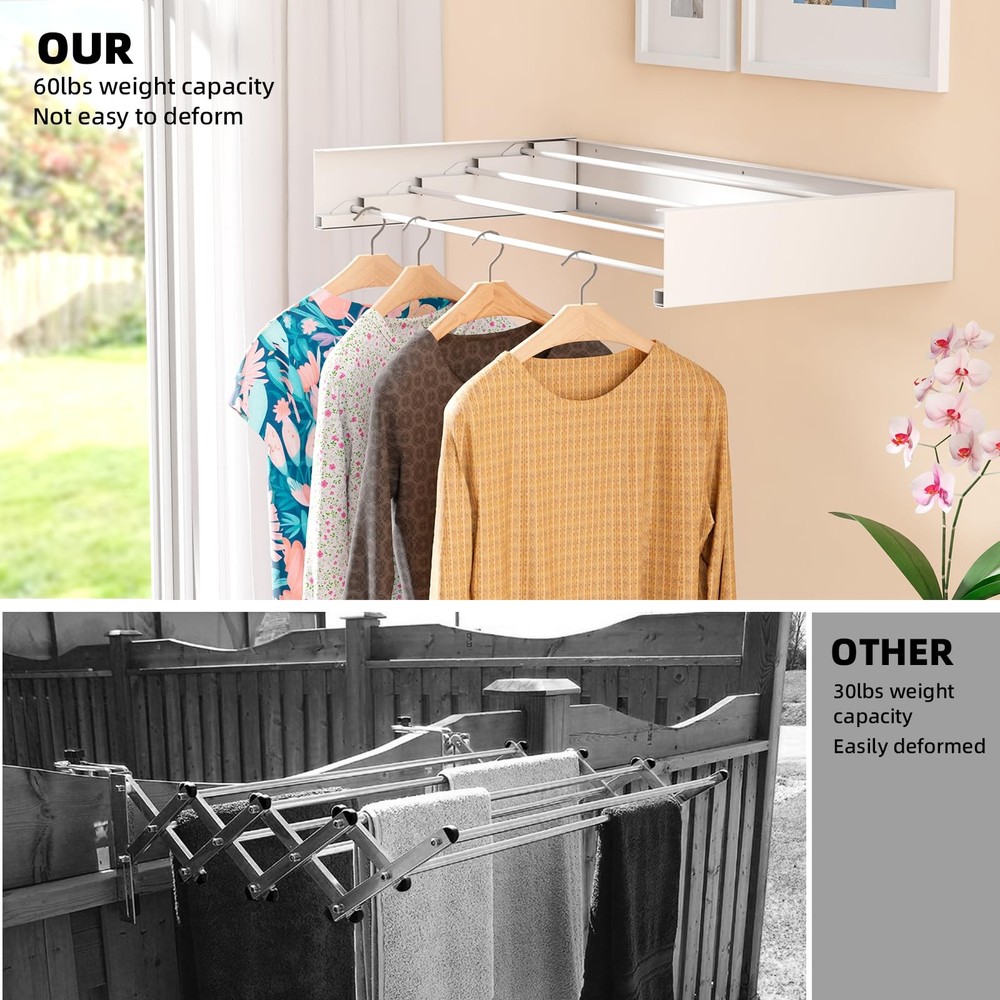 Wall Mounted Drying Rack for Small Space, 23.6" Foldable Collapsible Laundry ...