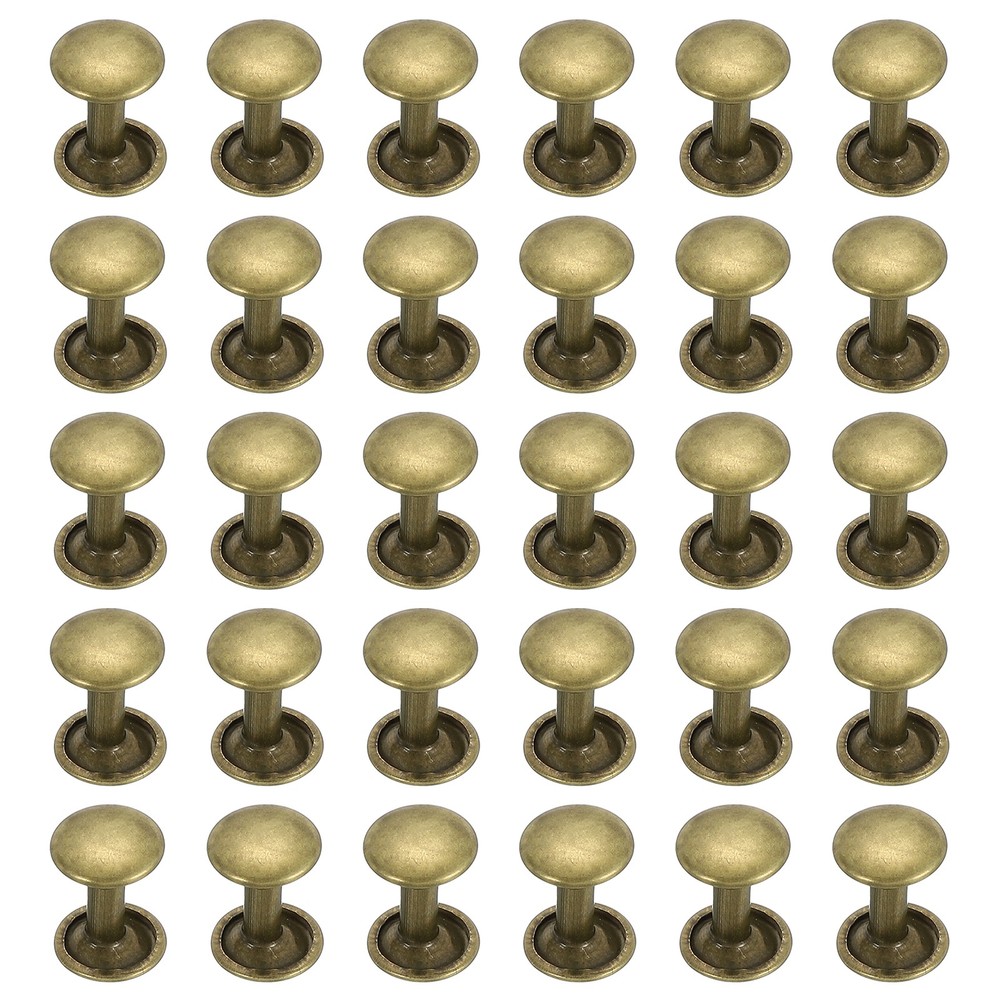 50 Sets Double Cap Leather Rivets, 9x12mm Round Cap Metal Studs, Bronze