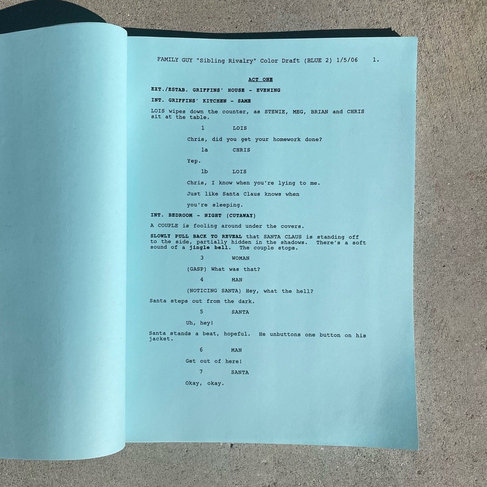 Family Guy 2006 Sibling Rivalry Production Used Color Draft Blue Script BERTRAM!