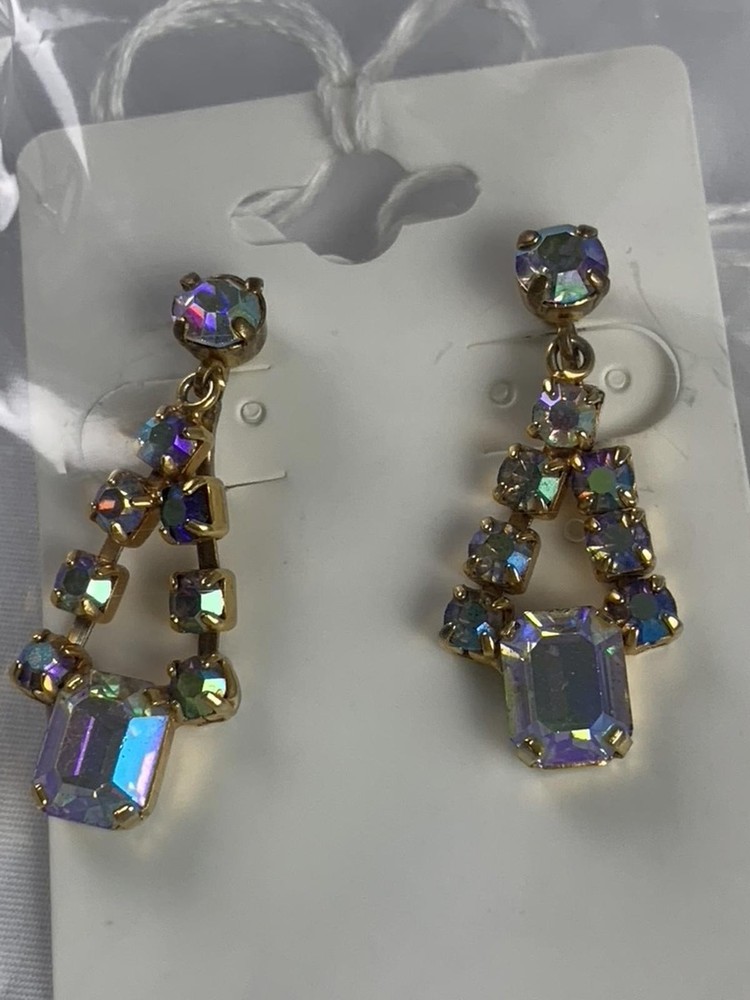 Austrian Aurora Borealis Rhinestone Dangle Earrings