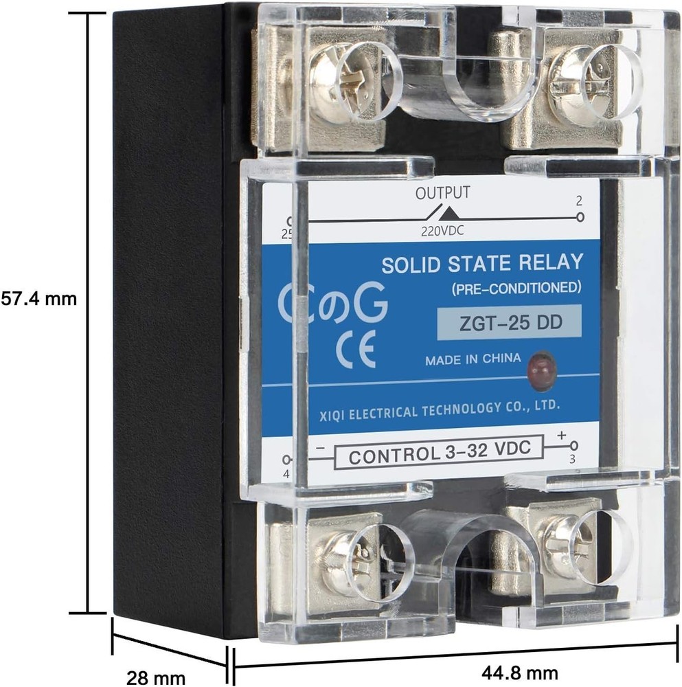 Durable Solid State Relay SSR-25DD, 25A, Panel Mount with Thermal Grease