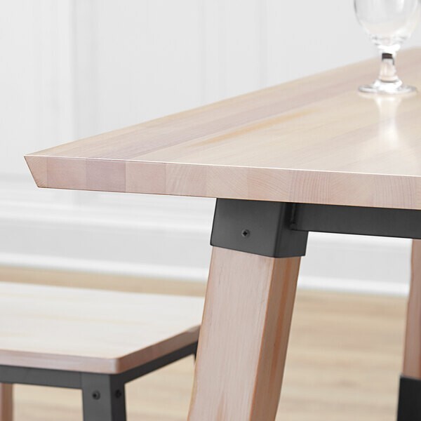 30" x 60" Rectangular Solid Wood Live Edge Restaurant Table Top in White Wood