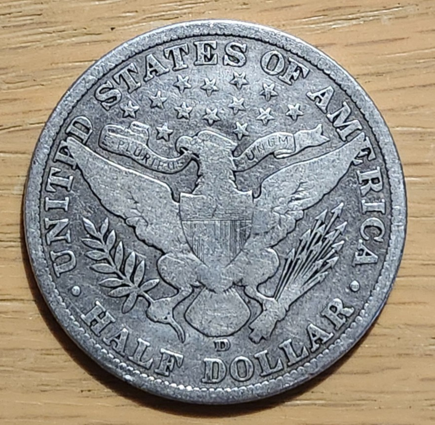 90% SILVER 1906 D BARBER HALF