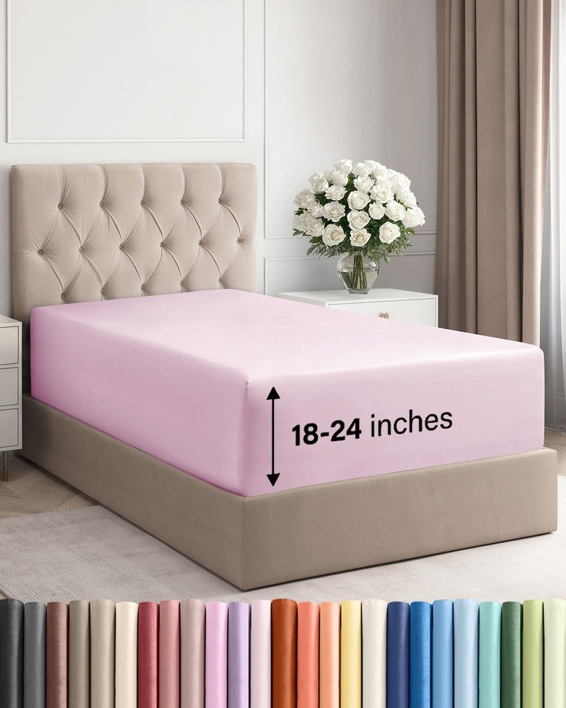 Extra Deep Twin Fitted Sheet - Hotel Luxury Single Fitted Sheet Only - Easily...