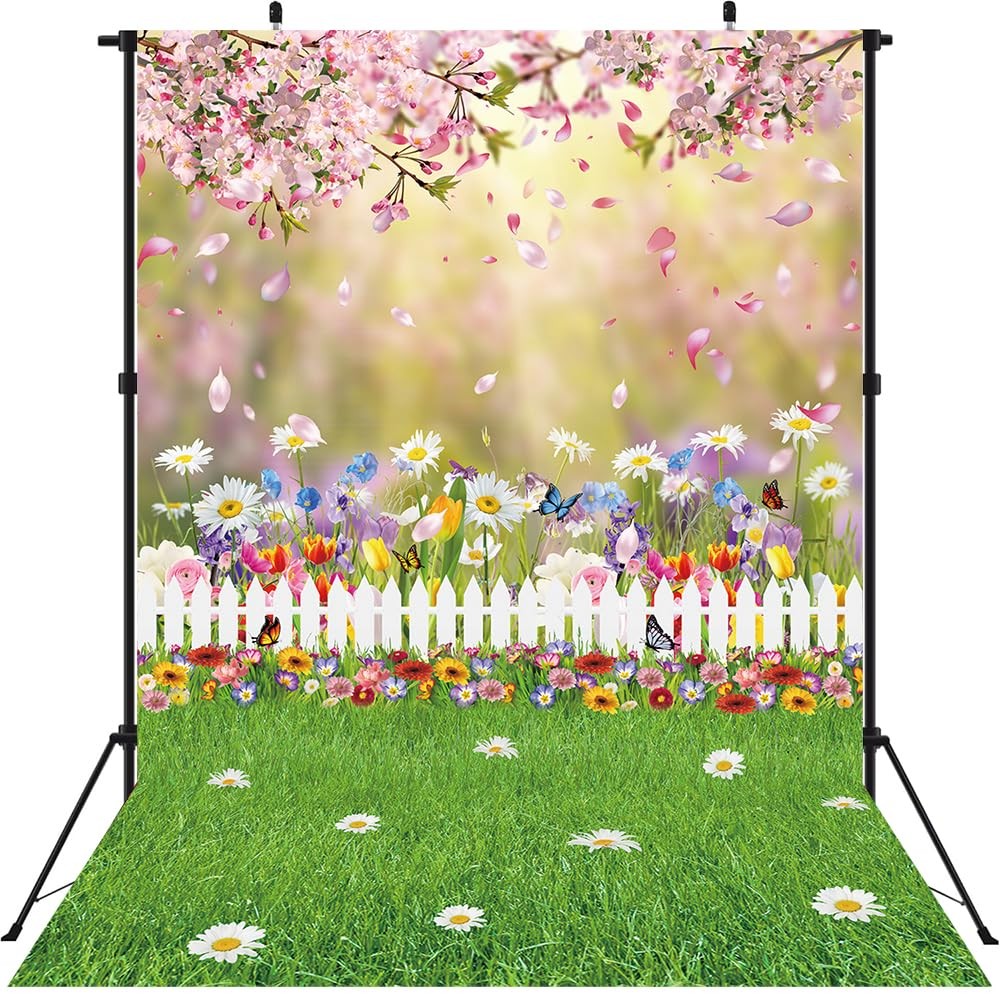 Spring Easter Backdrop Spring Pink Flowers Photography Backdrop Easter Green ...