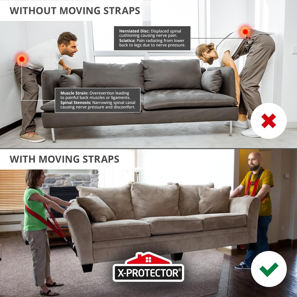 X-Protector Moving Straps - 2 Pairs - Lifting for 2 Standard, Red