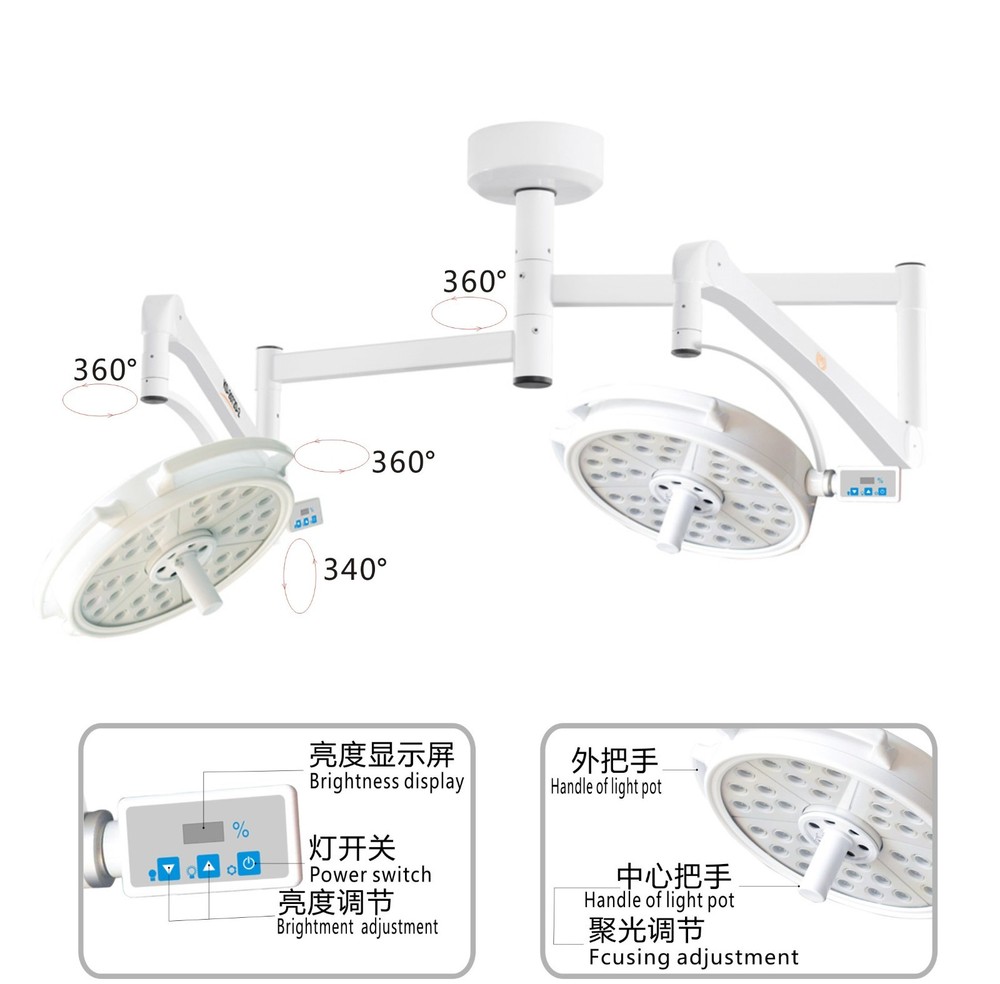 108W 72 LED Double-head Shadowless Operation Light Ceiling Mounted Surgical Lamp