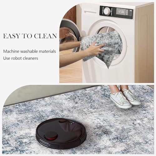 2x6 Washable Kitchen Runner Rug – Abstract Non 2' x 6' (Rectangular) Blue Gray