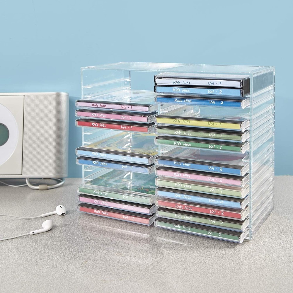 Stackable CD/DVD Multimedia Holder, Media Storage Rack, Clear Plastic 30 CD, US