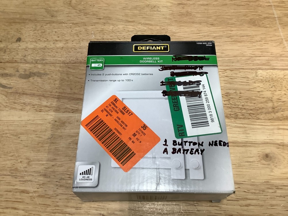 DEFIANT WIRELESS DOORBELL KIT BATTERY WHITE 85DB 2 BUTTONS