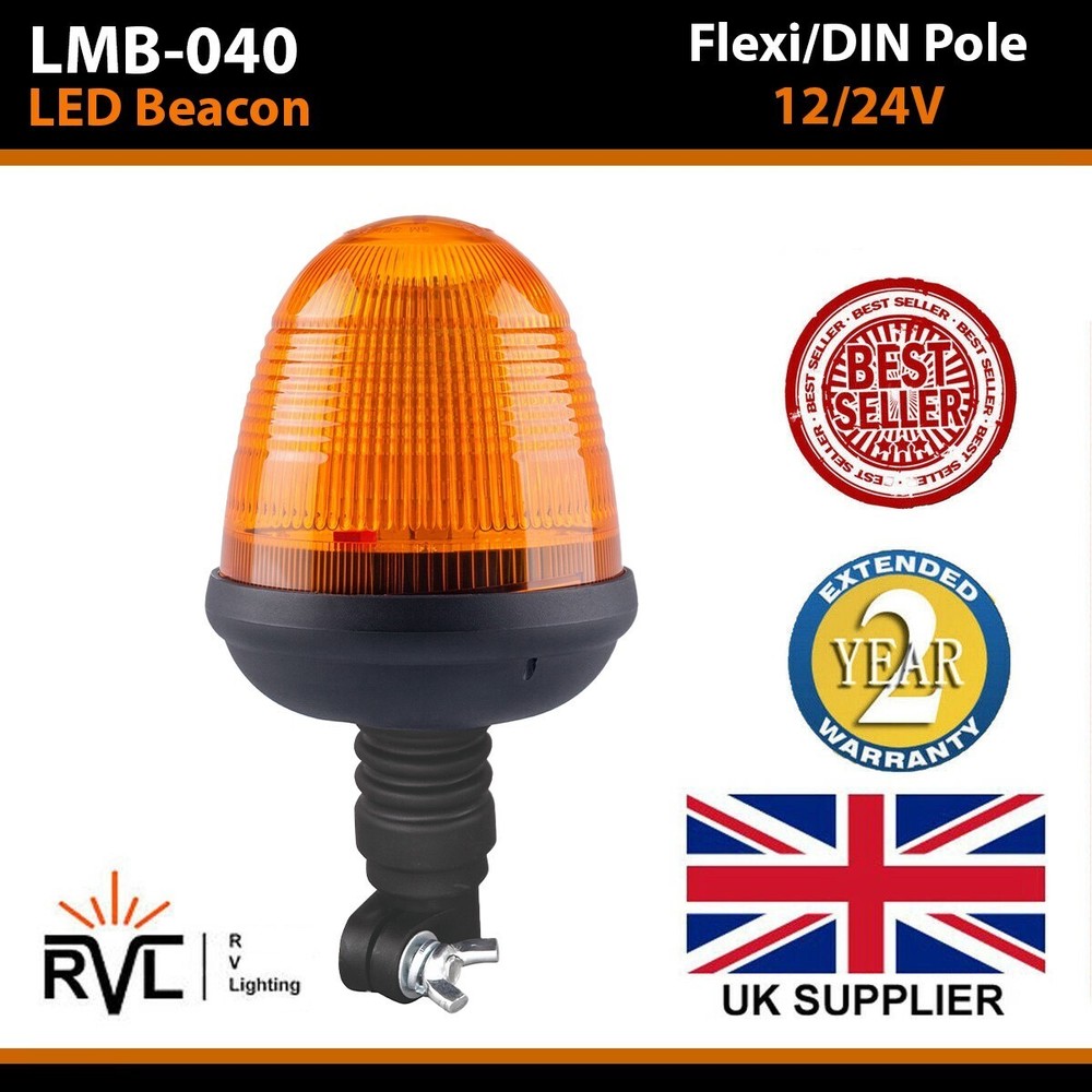 LED Beacon Flexi DIN Pole 12/24v Flashing Warning Strobe Light lightbar Amber