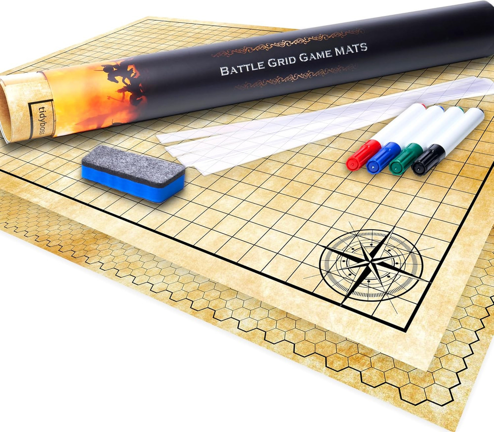 36" X48" Large DND Map | Dry Erase Battle Map | Double-Sided with Grids & Hexes