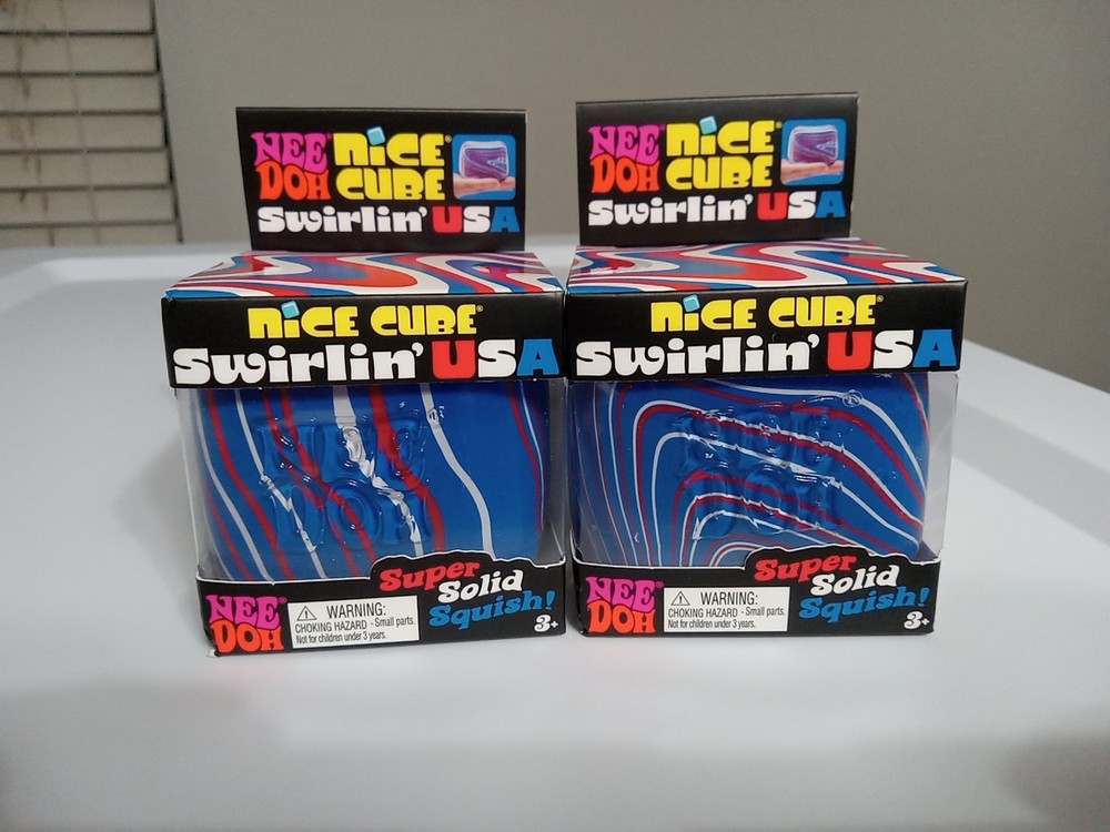 2 Pack Nee Doh Nice Cube Swirlin' USA Squeeze Cube, Super Solid Squish 2.5 in