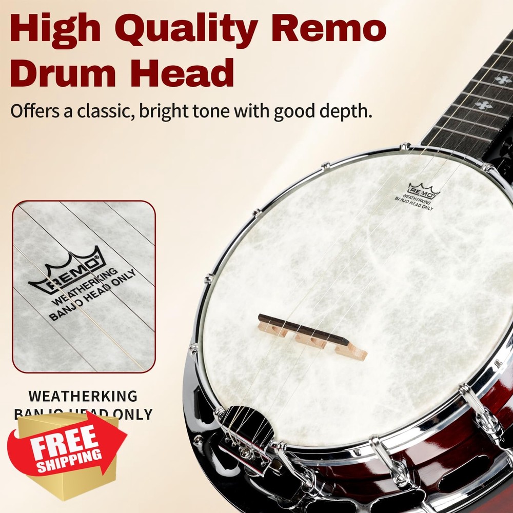 Kmise 5 String Banjo Kit Beginner Travel 28" Closed Back