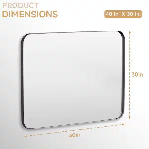 Hausvita 40 x 30 in Rectangular Tempered Bathroom Vanity Mirror - Black Frame