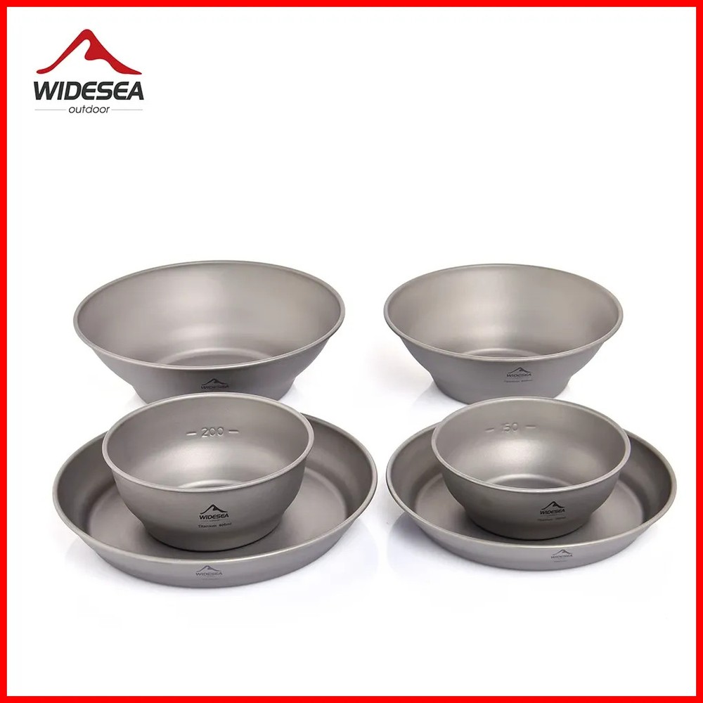 Camping Ultralight Titanium Bowl Plate Pan Tableware Set Multi Size Sala