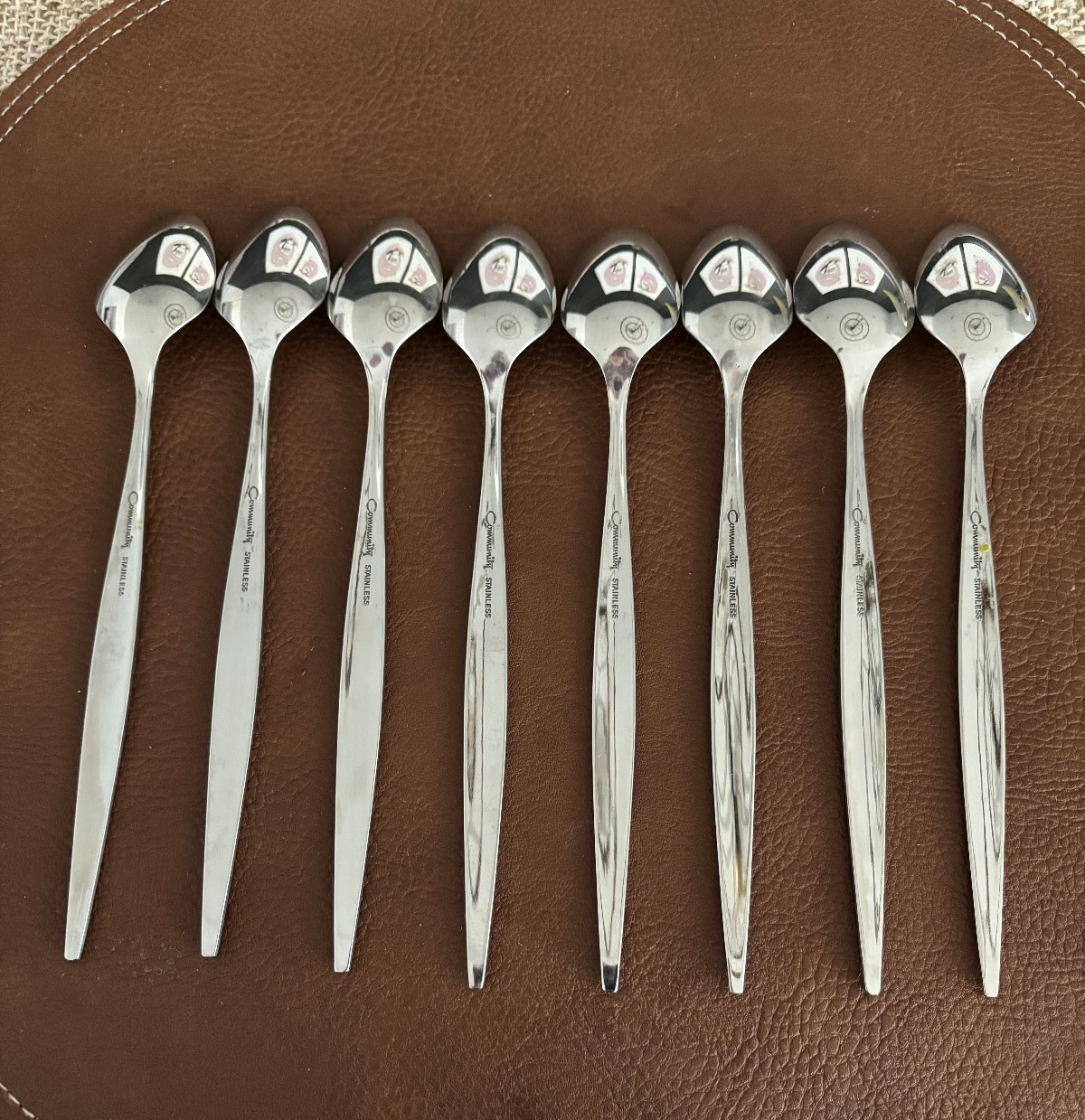Oneida Community VENETIA Iced Tea Spoons 7 1/2" Stainless Flatware Set of 8 EXC