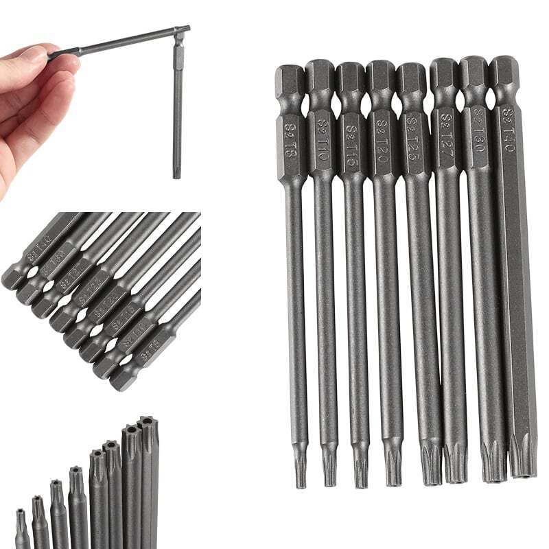 8-Piece 100MM Extra Long Torx Security Head Screwdriver Drill Set 1/4" Hex