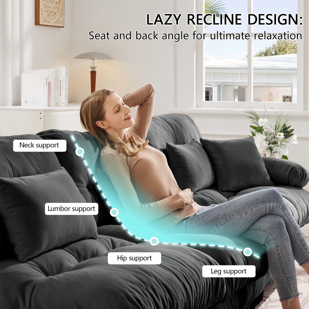 Gray Chenille Modular Sofa,4-Seater Cloud Couch + 2 Ottomans,Free Combination