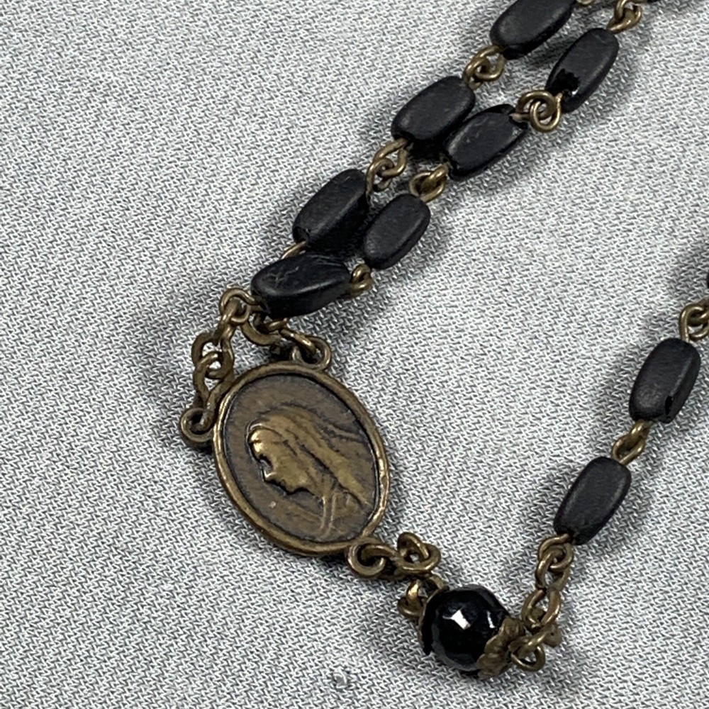 Vtg Czechoslovakia Rosary Black & Brass