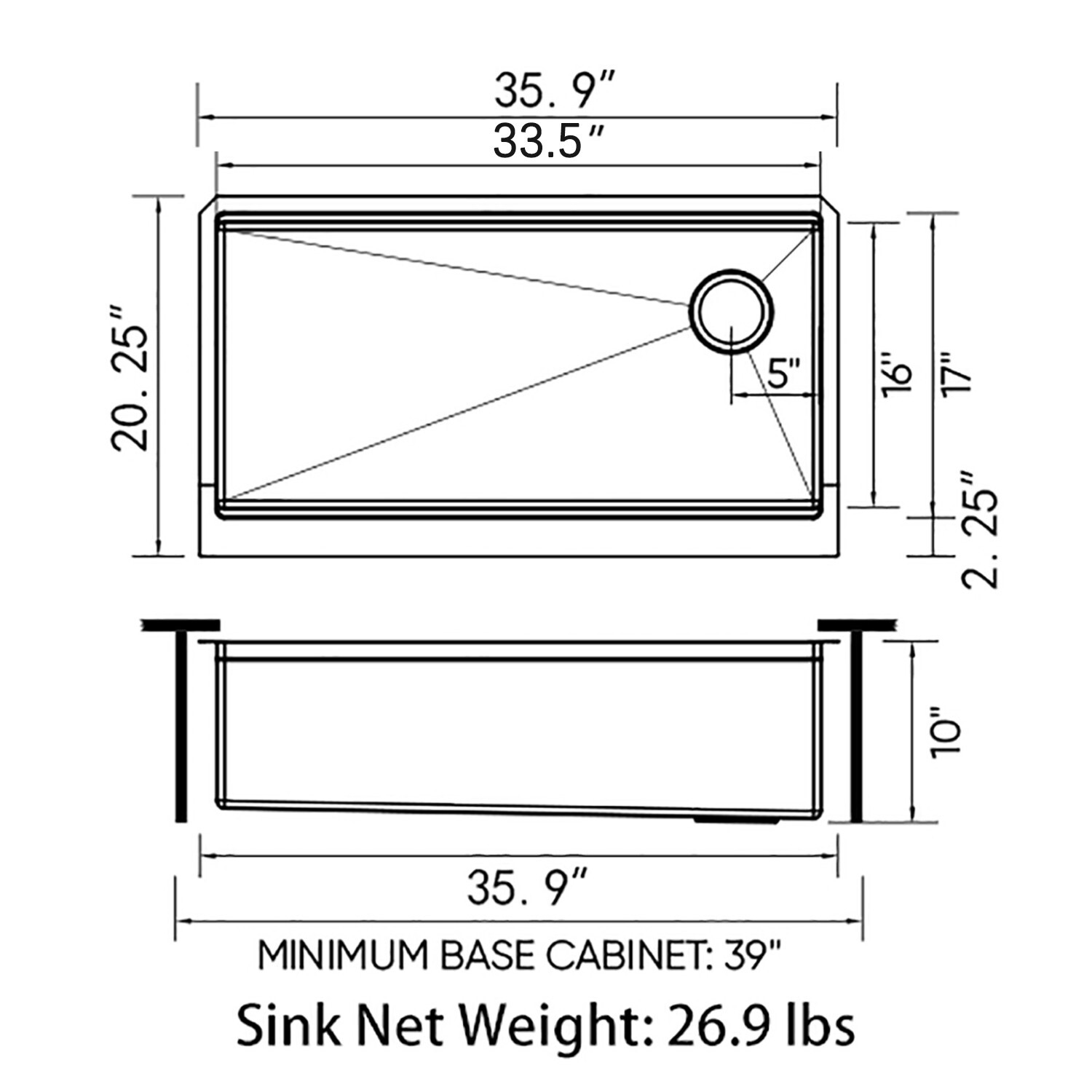 Sinber 36'' Farmhouse Apron Single Bowl Workstation Kitchen Sink KSS0006S-OLE