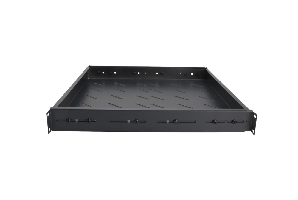 1U 19" Black 4-Post Vented Fixed Server Shelf Rack Mount, Adjustable 16in - 37in