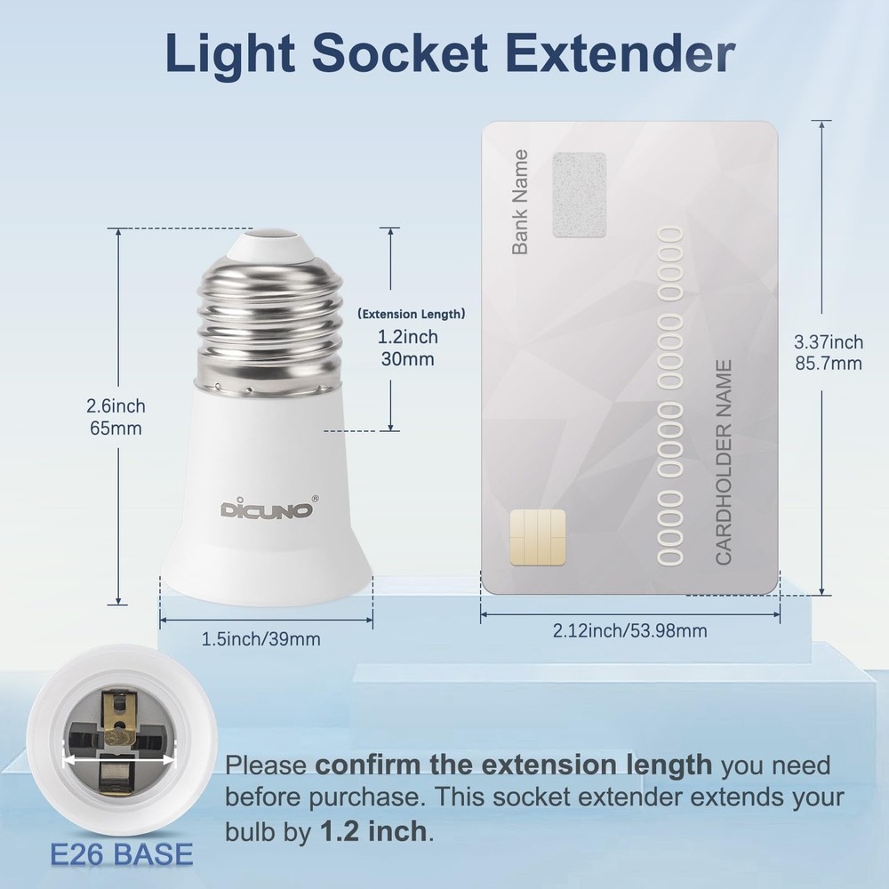 DiCUNO E26 3CM/1.2 Inch Socket Extender, Lamp Bulb 4-Pack, White