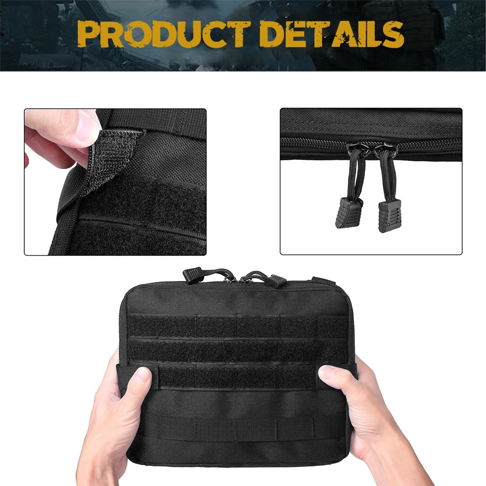 Tactical MOLLE Pouch Horizontal Admin Pouch EDC Pouch Utility Tool Bag Black US