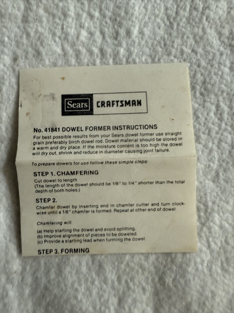 SEARS CRAFTSMAN DOWEL MAKER SET 41841