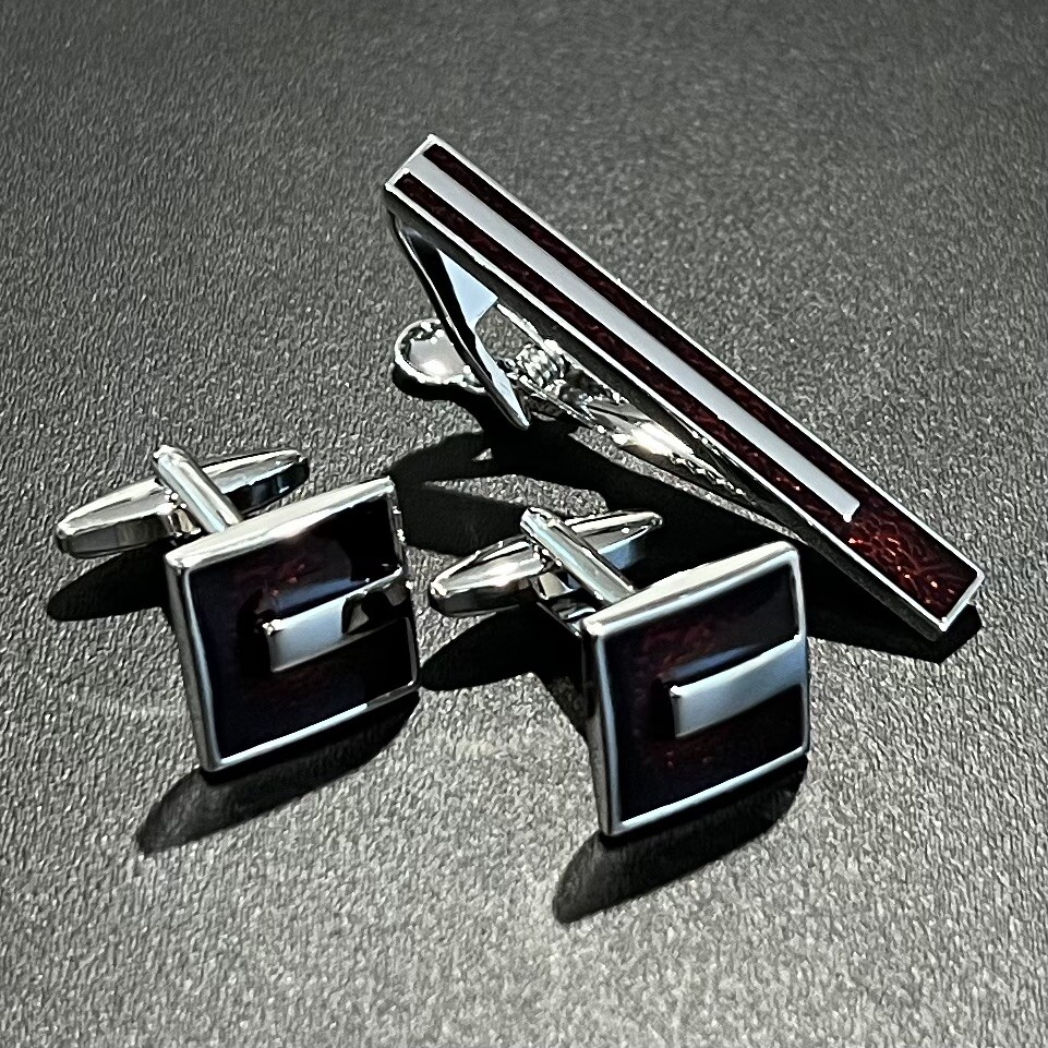 Burgundy Cufflinks And Tie Clip Set Men Birthday Wedding Gift Tie Bar With Box