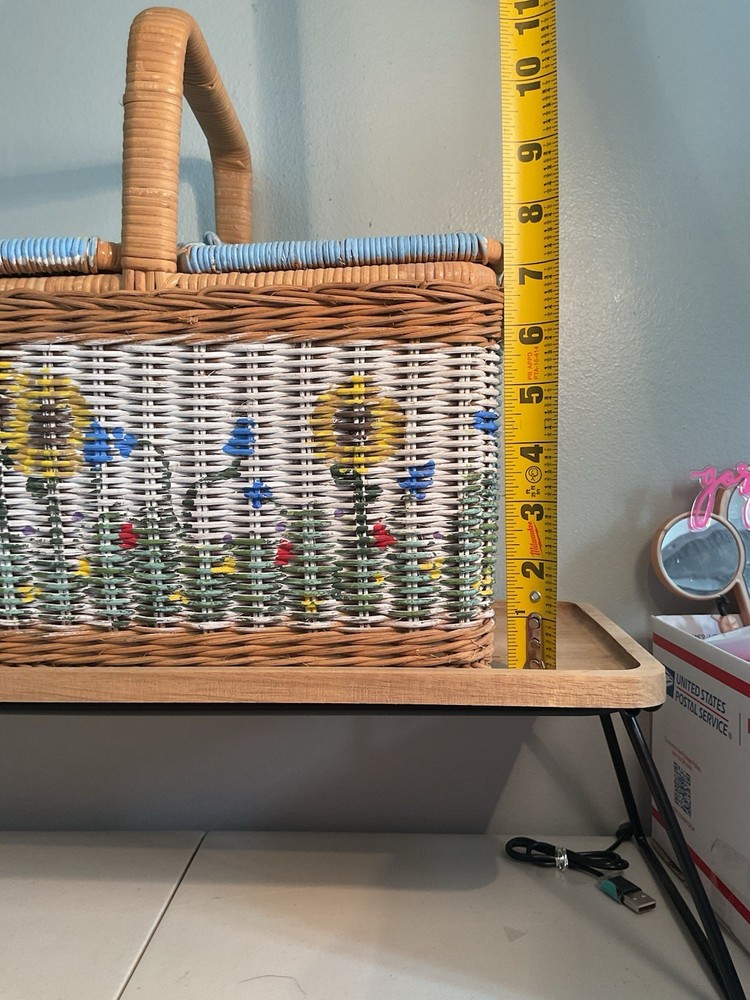 Sewing Basket Double Lid Sunflowers. Signed