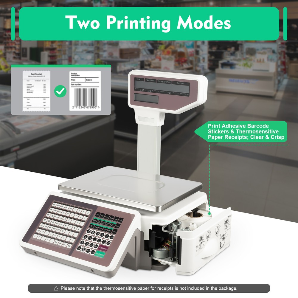 Digital Electronic Weight Scale Price Computing Thermal Label Printer Commercial