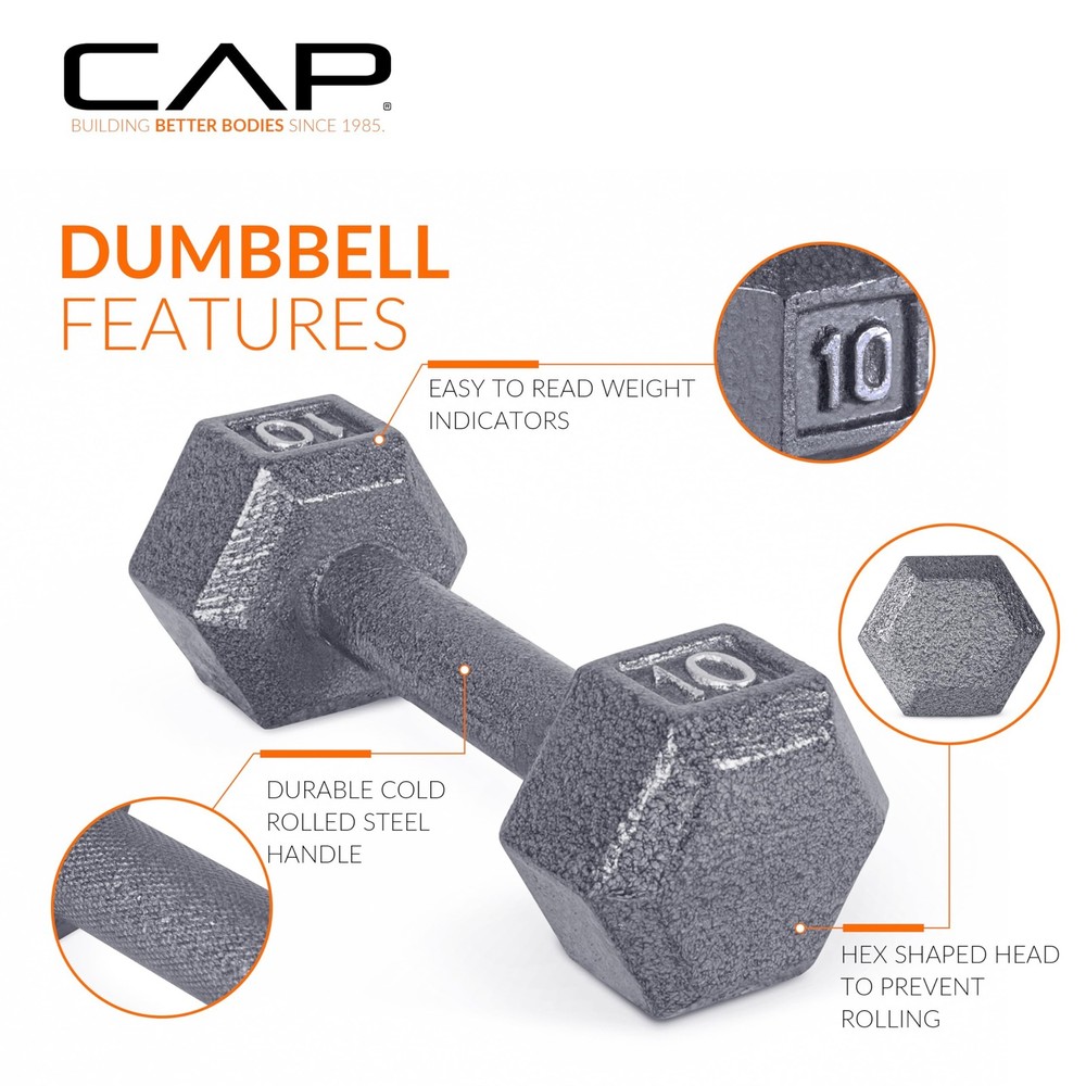 CAP Barbell Cast Iron Hex Dumbbell | Multiple Options Gray, Pair 20... Fast Ship