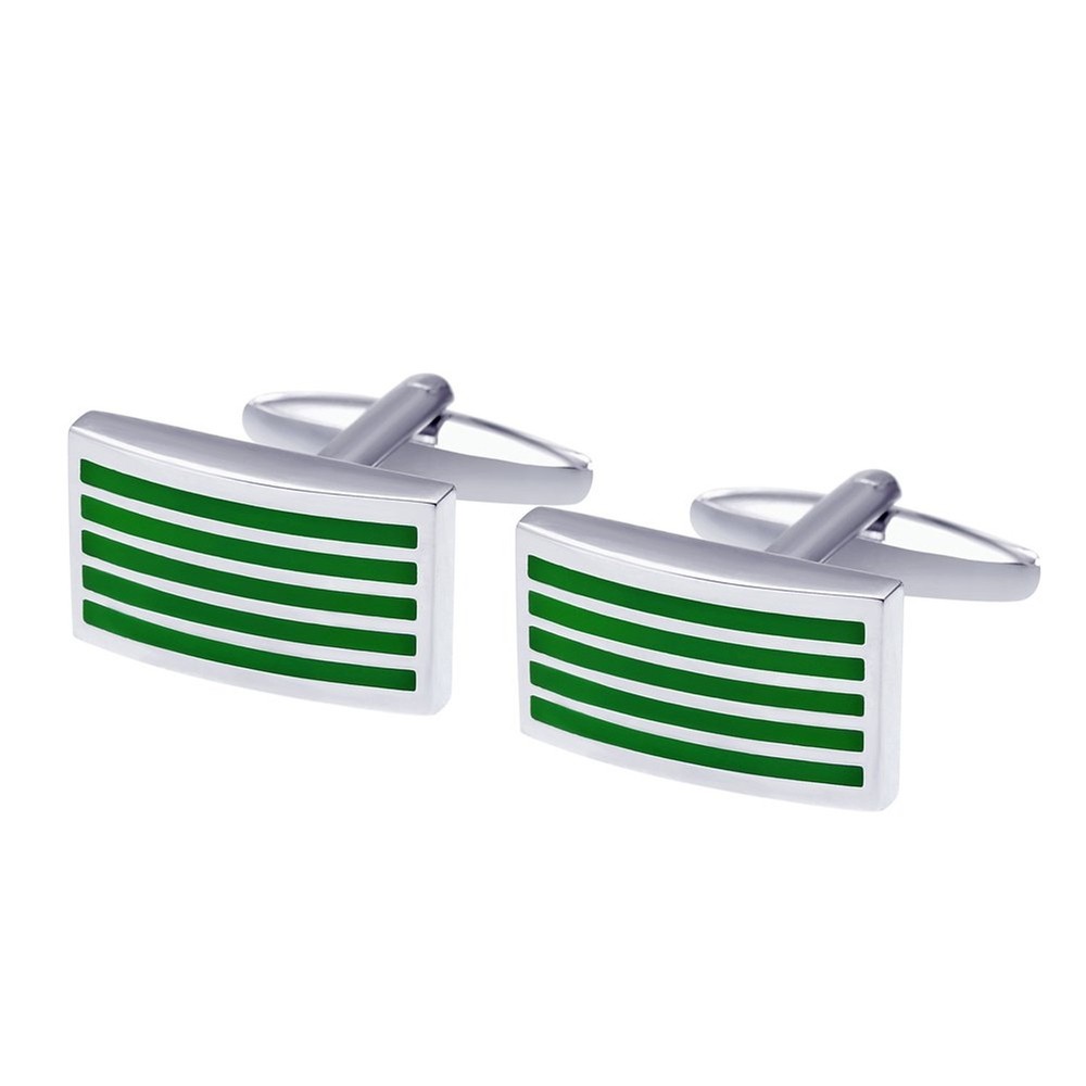 Men's Five Striped Cufflinks with Gift Box Green