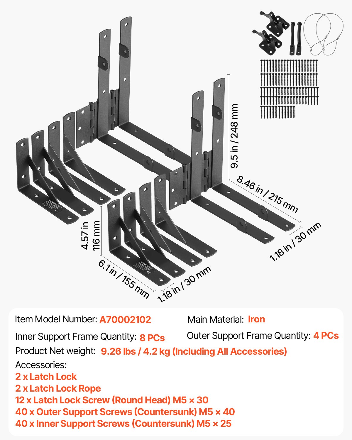 VEVOR Gate Corner Brace Bracket 2Sets Anti Sag Gate Frame Hardware Kit Iron