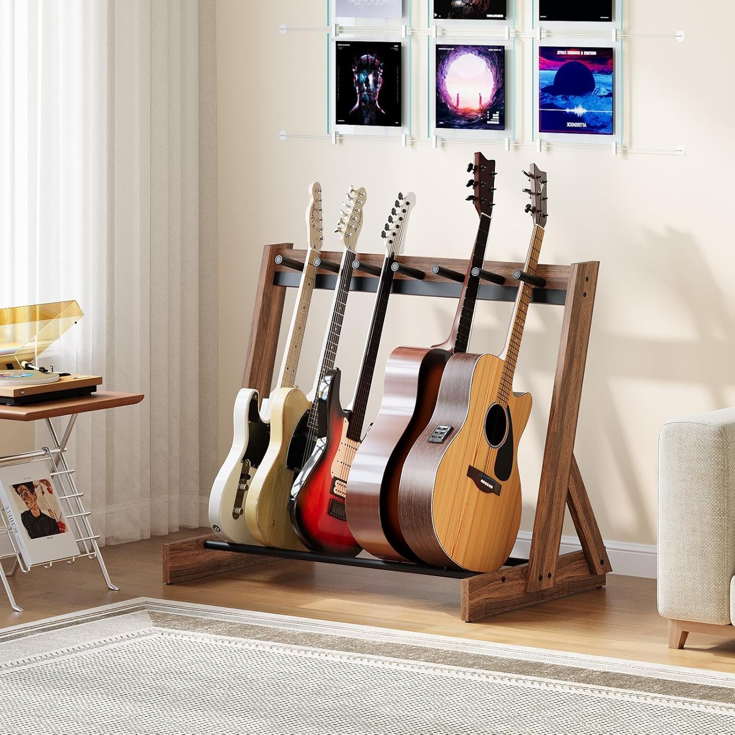 Guitar Stand, Hardwood Guitar Rack for Multiple Instruments, Multi-Guitar Sto...