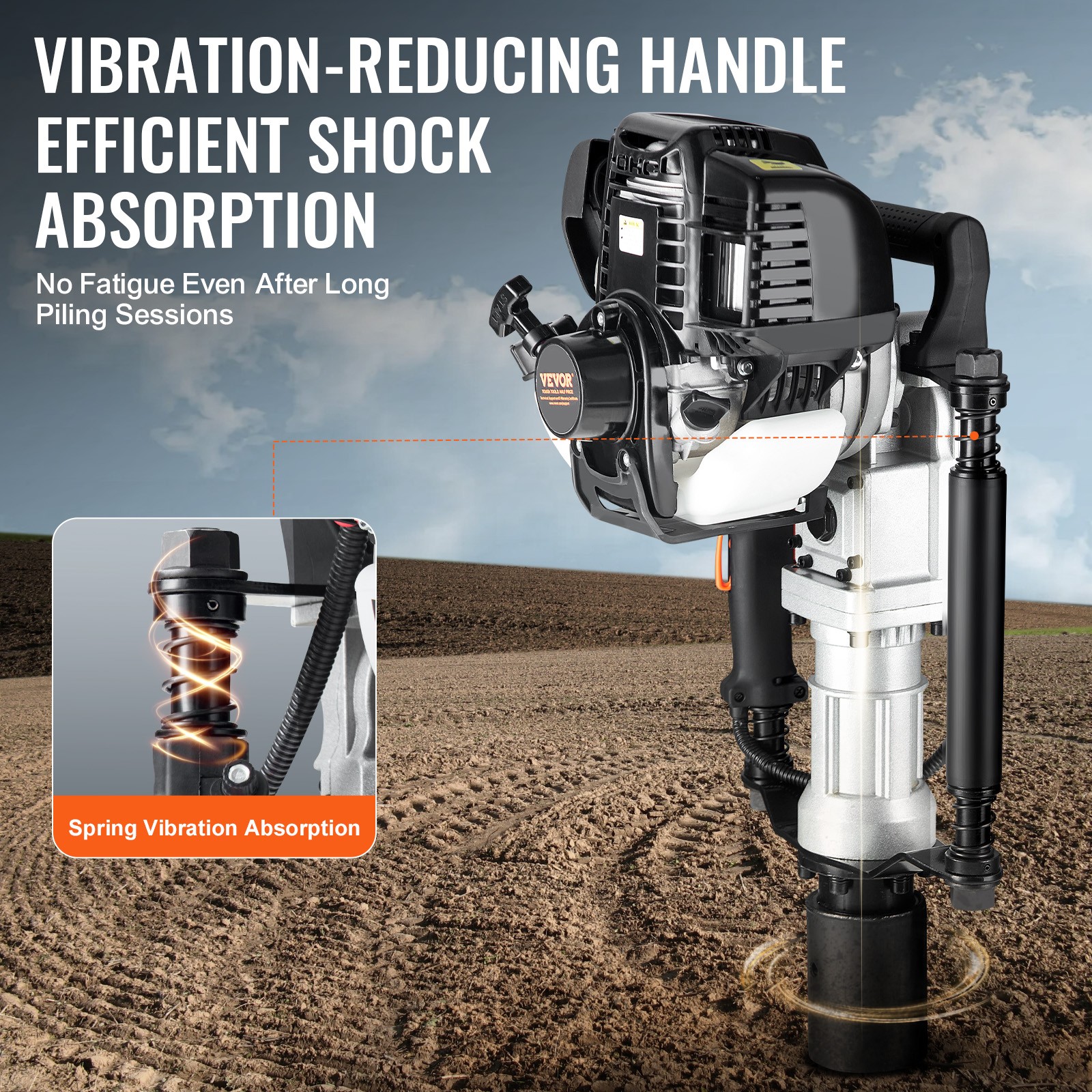 VEVOR 37.77cc Gas Powered T Post Driver 4 Stroke Fence Piling Pounder w/ 2 Head