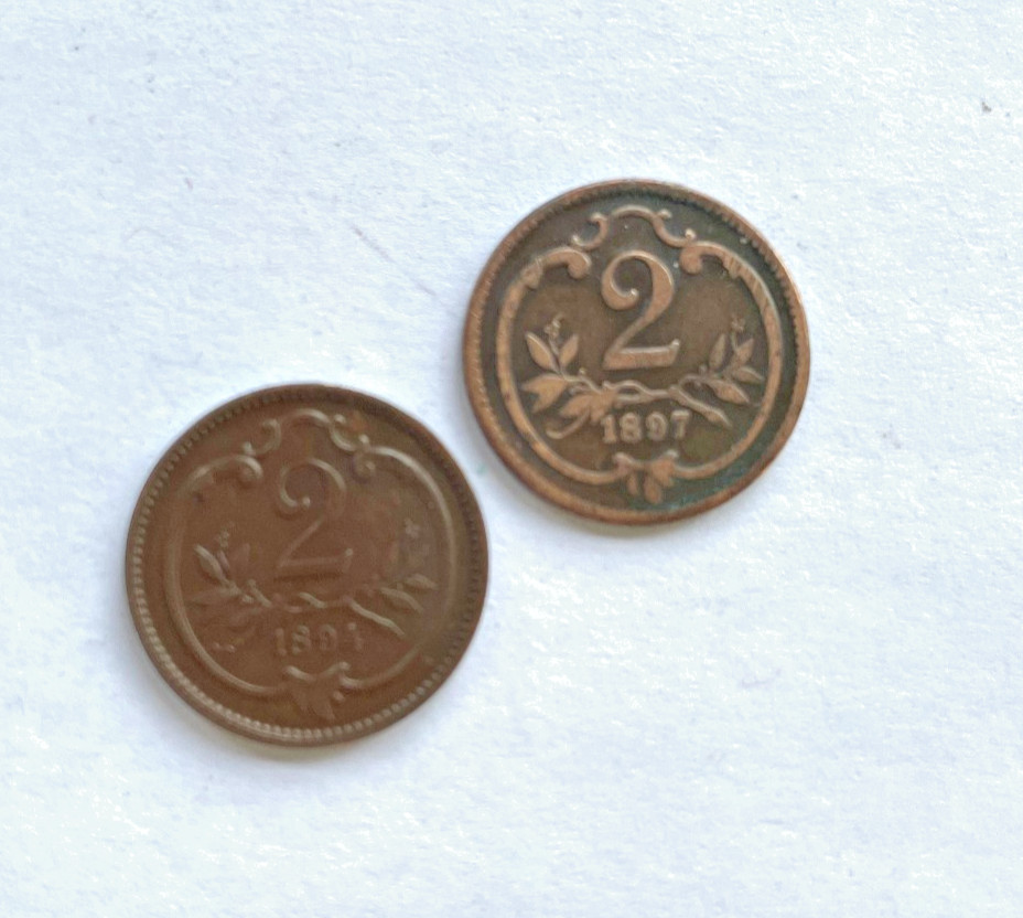 1897 and 1894 2 HELLER COINS - Two REALLY NICE COINS