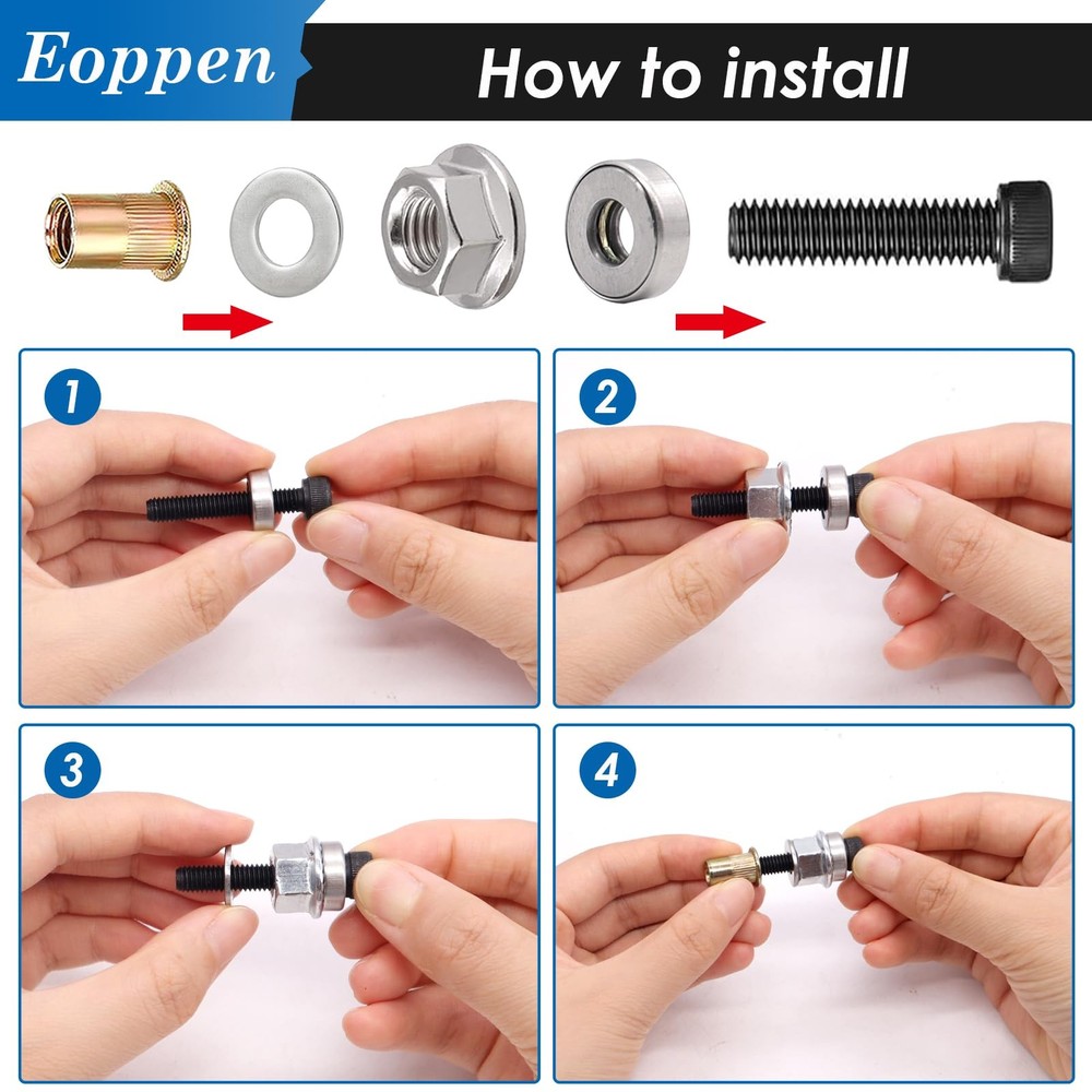 Eoppen 50Pcs 1/4-20 Rivet Nuts with Hand Tool, Brown