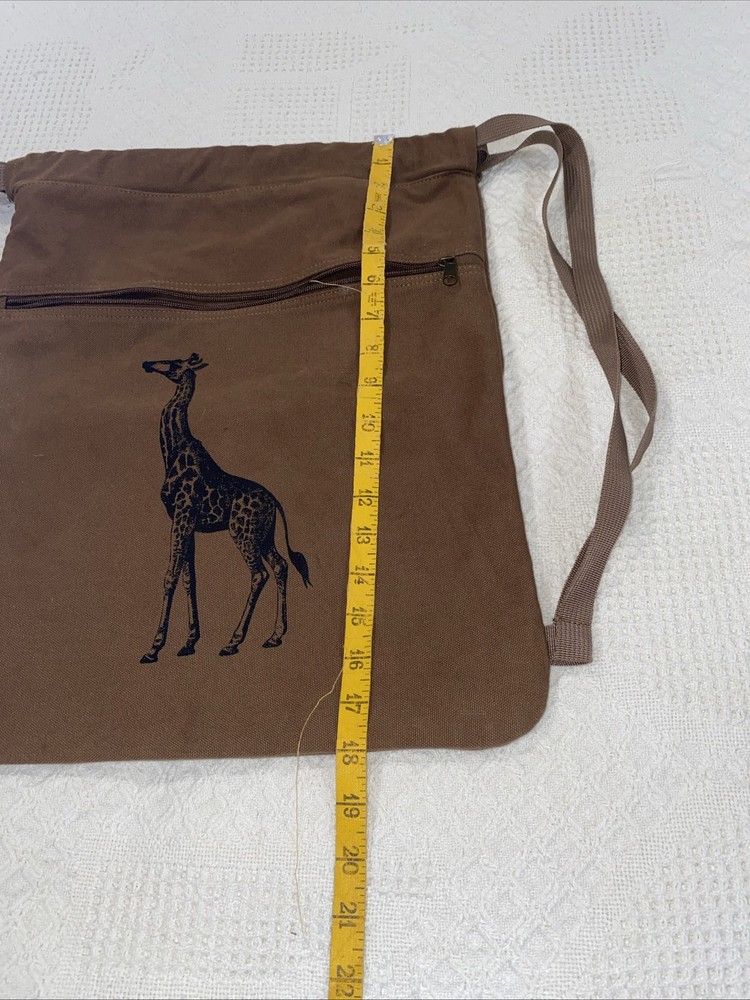 Authentic Pigment 100% Cotton Sling Backpack Brown with Giraffe Print Adjustable