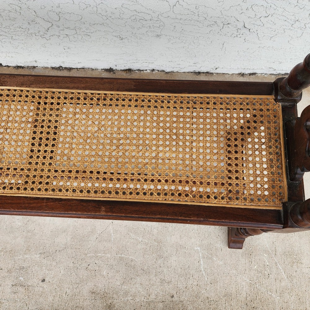 Antique English Walnut & Cane Window Bench