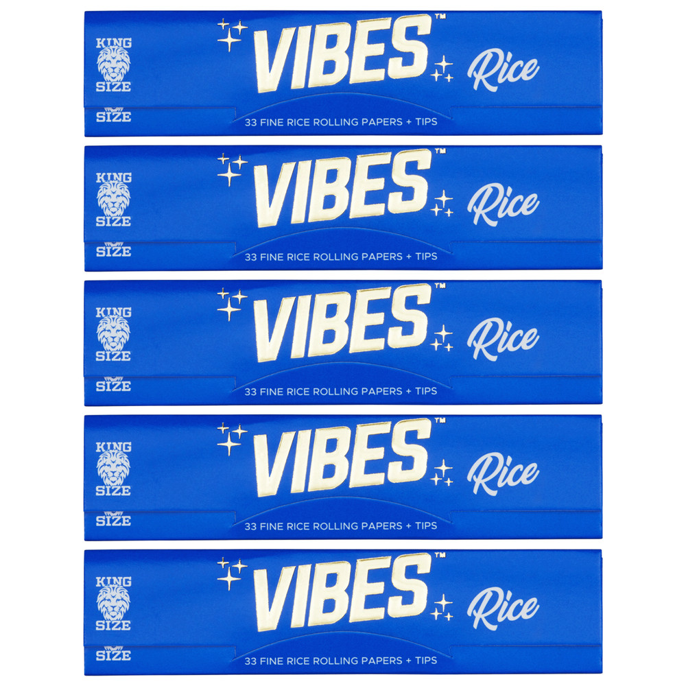 VIBES Rolling Papers - Rice + Tips (King Size) 5 Booklets, 33 Leaves Each
