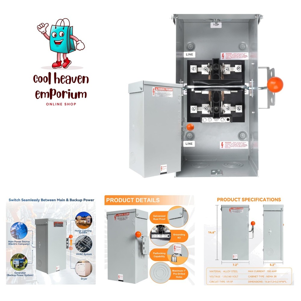 100A Generator Transfer Switch, 24000W Heavy Duty Double Throw Safety Design,...