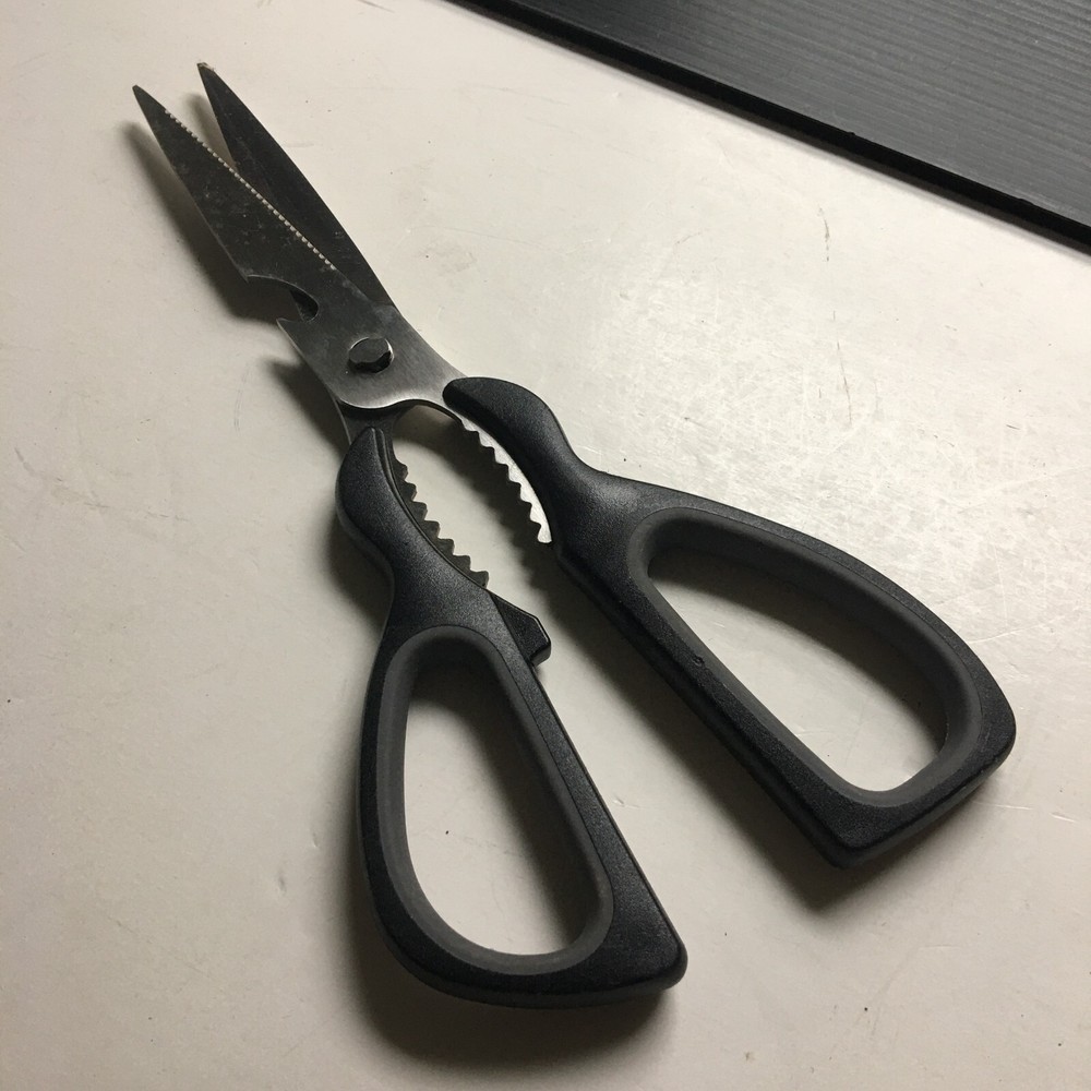 Multi-Function Stainless Steel Kitchen 1 Side Serrated Shears Scissors w/ Opener