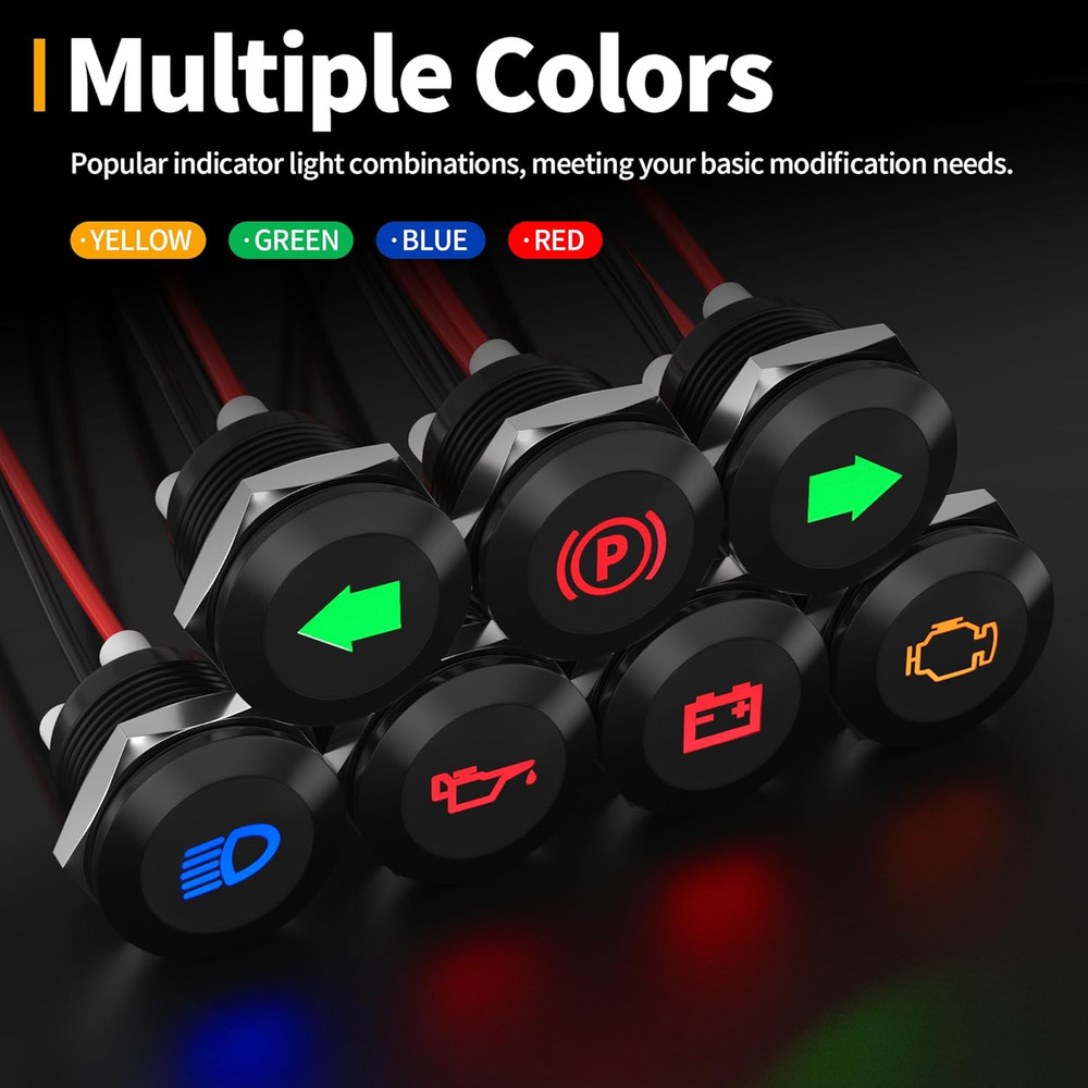 12V LED Indicator Light Small Indicator Light Waterproof 1/2" Panel Cutout 12 Vo