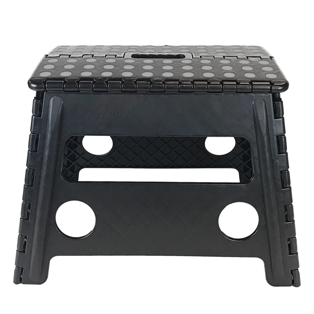 Extra Wide Folding Step Stool Black 12.7 Inch with Non-Slip Surfac