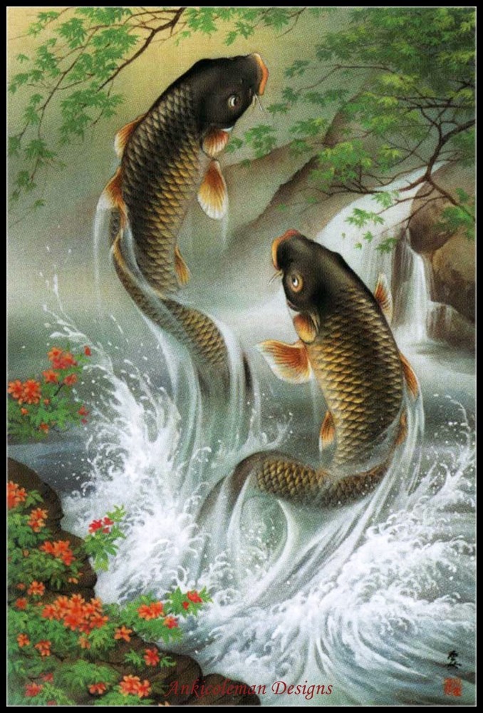 Counted Cross Stitch Kits Needlework Crafts DIY  Chart - Carp Ascending
