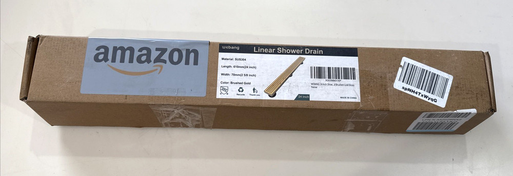 24" Linear Shower Drain, Gold Rectangular Floor Drain with accessories