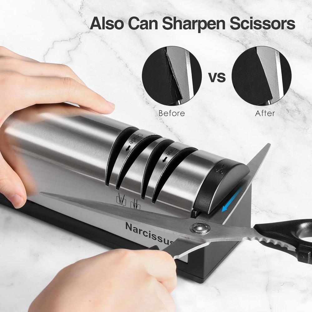 Professional Electric Knife Sharpener with Scissors Attachment - 2 Stage Designs