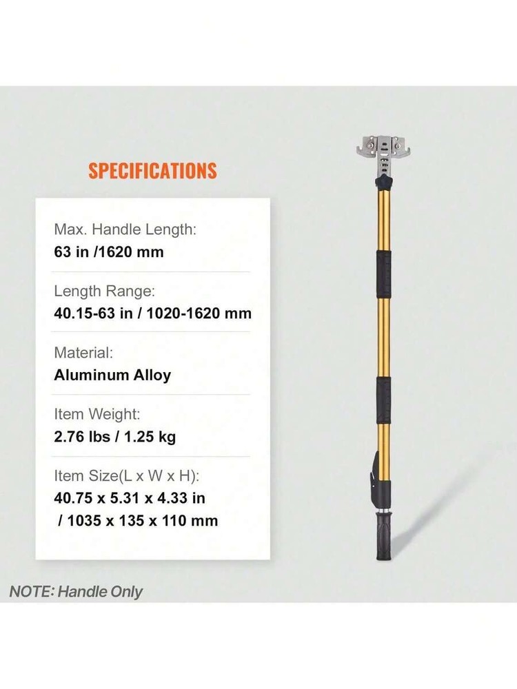 Dry wall flat box handle, 40 "-64",adjustable length in 5 sections,painted 360 °